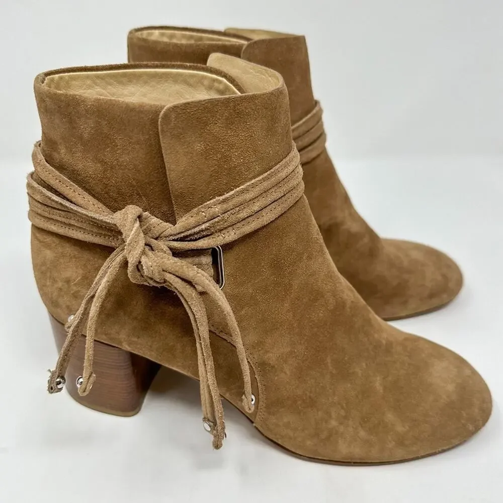 Rag & Bone Dalia II Tie Strap Tan Suede Bootie, EUC, Size 9.5x MSRP $595